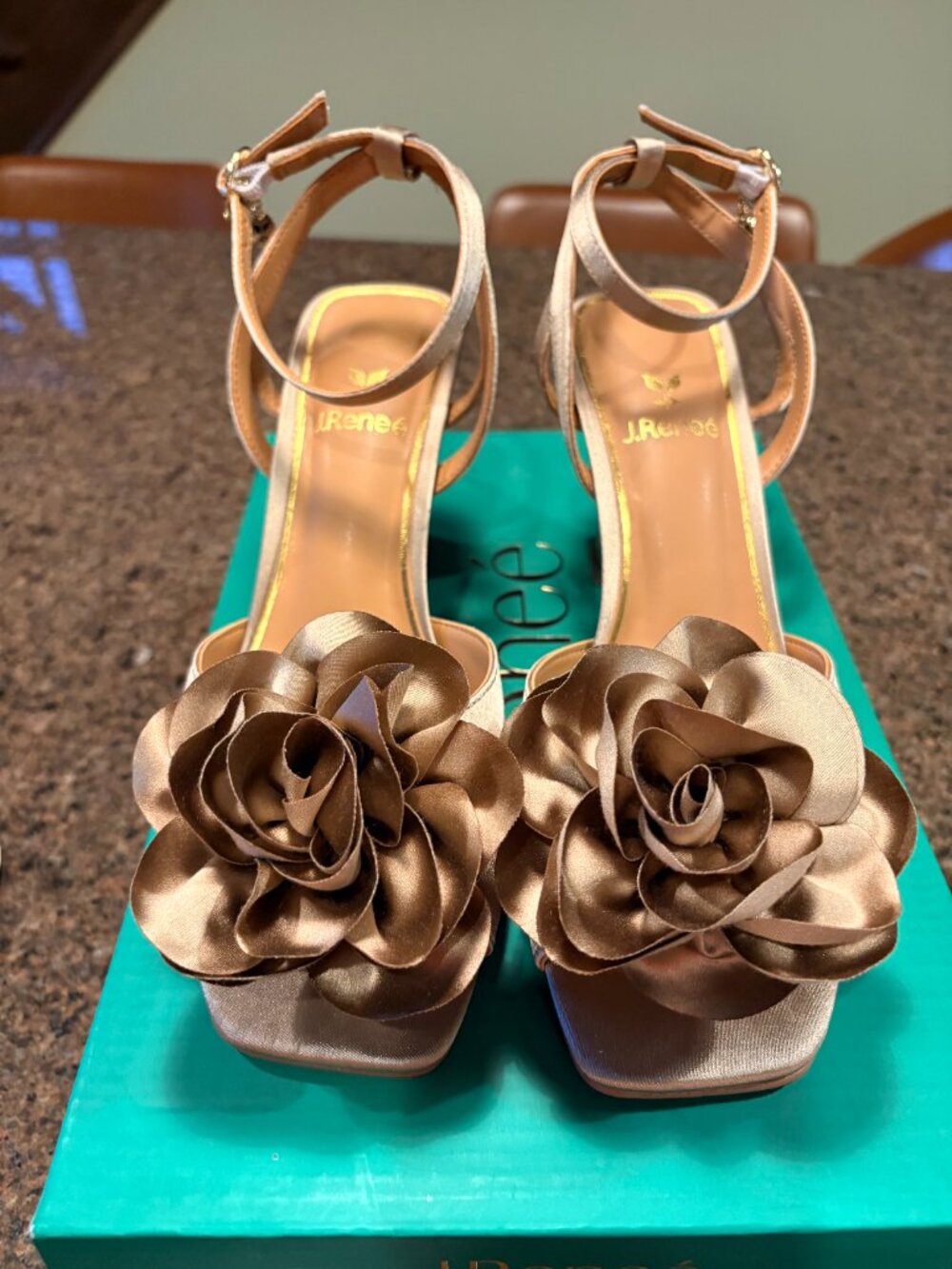 J Renee Beige Satin Pomeline Heels, 8.5 W